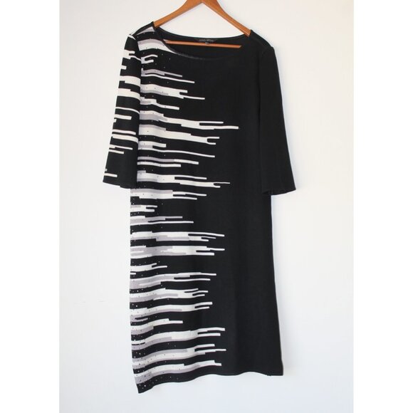 Ming Wang Black & White Mini Dress Size Large Pull over Church Office Formal - Picture 1 of 6